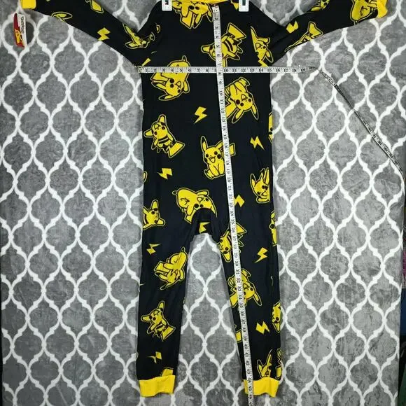 Pokemon Pikachu One Piece Pajamas Youth Medium 8/10 Black Yellow Hooded Fleece - Picture 5 of 9